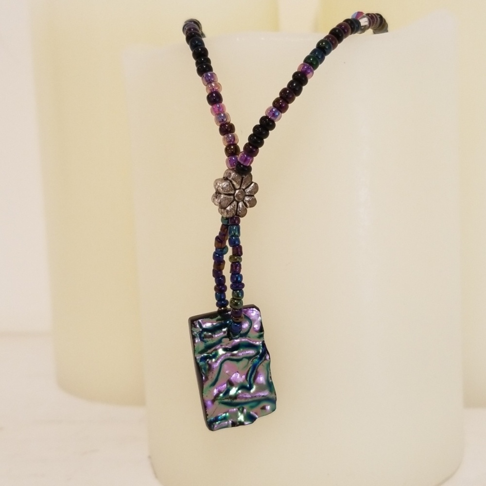 Handmade Beaded Purple Iridescent Necklace